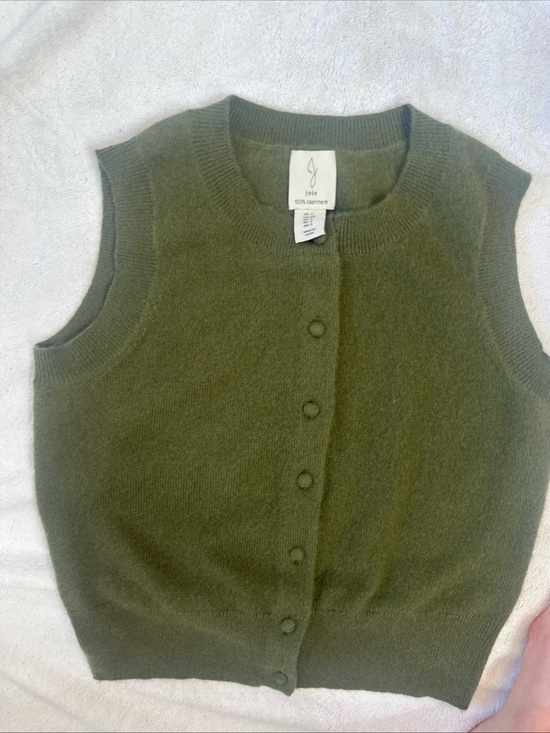 Joie Sweaters - Joie Olive Green Cashmere Sleeveless Button-Front Vest